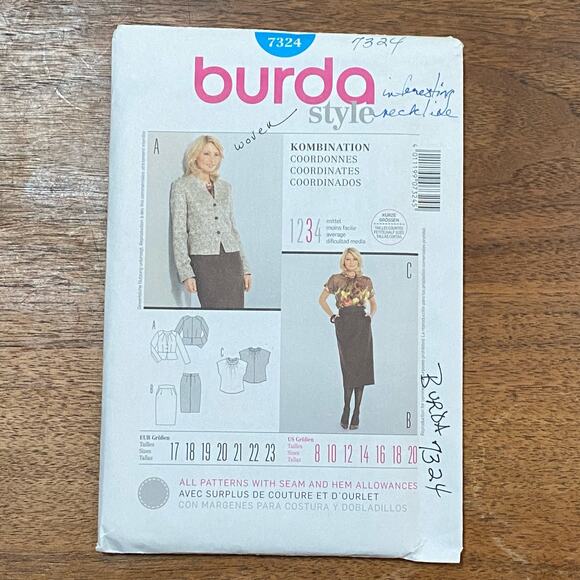 Burda sewing pattern #7321 coordinates jacket top skirt UNCUT size US 8-20 - Picture 2 of 7